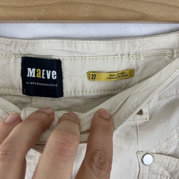 Anthropologie Maeve Cream-Coloured Utility Pants Womens Size 27 Cotton Casual - Picture 7 of 16